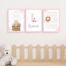 Quadro Decorativo Infantil Menina Moldura Premium Tema Lúdico Minimalista Quarto de Bebê Criança Menina Kit 3 Peças 33x24cm