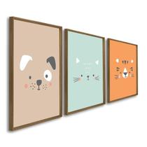 Quadro Decorativo Infantil Mundo Animal Coala e Panda 3 Telas 60x90 para Quarto Sala Brinquedoteca