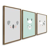 Quadro Decorativo Infantil Mundo Animal Coala e Panda 3 Telas 60x90 para Quarto Sala Brinquedoteca