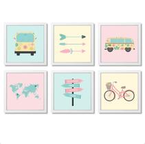 Quadro Decorativo Infantil Quarto Menina Viagem Kombi Mapa