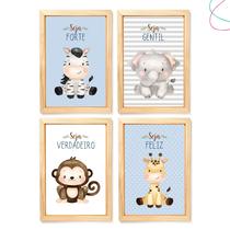 Quadro Decorativo Infantil Safari Baby Aquarela Azul 23x33