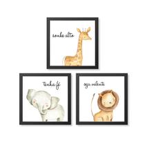 Quadro Decorativo Infantil Safari Baby Aquarela com Frases