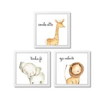 Quadro Decorativo Infantil Safari Baby Aquarela com Frases