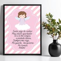 Quadro Decorativo Infantil Santo Anjo - Listras Rosas 45x34cm Quadro Decorativo Infantil Santo Anjo - Listras Rosas 45x34cm
