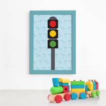 Quadro Decorativo Infantil Semáforo 22x32 Moldura Azul Quadro Decorativo Infantil Semáforo 22x32 Moldura Azul