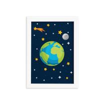Quadro Decorativo Infantil Sistema Solar Terra 22x32cm Moldura Branca