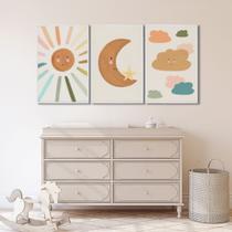 Quadro Decorativo Infantil Sol Lua e Nuvens com 1 Tela 50x75cm de Parede para Quarto Sala Brinquedoteca