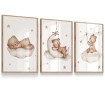 Quadro Decorativo Infantil Ursinho Dormindo Pescando Lua Estrelas Nuvem 33x43 - ARTPAREDE