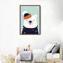Quadro Decorativo Infantil Urso na Neve Moldura Caixa, Marrom Cafe