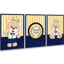 Quadro Decorativo Infantil Urso Príncipe Moeda Gold Personalizado Quarto Menino Quadro Decorativo Infantil Urso Príncipe Moeda Gold Personalizado Quarto Menino