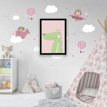 Quadro Decorativo Jacarezinho Verde e Rosa 45x34cm Quadro Decorativo Jacarezinho Verde e Rosa 45x34cm