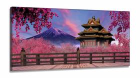 Quadro Decorativo Japão Sakura Fuji em Tecido Canvas 130x60 Quadro Decorativo Japão Sakura Fuji em Tecido Canvas 130x60