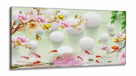 Quadro Decorativo Japones Carpas e Flores Estilo 3d em Tecido canvas 130x60