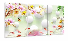 Quadro Decorativo Japones Carpas e Flores Estilo 3d Quadro Decorativo Japones Carpas e Flores Estilo 3d
