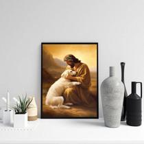 Quadro Decorativo Jesus Acolhendo Cão 33X24Cm - Com Vidro