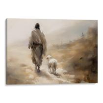 Quadro decorativo Jesus Caminhando Com A Ovelha Perdida - Art Canvas