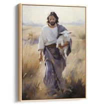 Quadro decorativo Jesus Caminhando Pelos Campos Com Cordeiro - Art Canvas