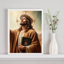 Quadro Decorativo Jesus Com Bíblia 45x34cm