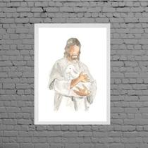 Quadro Decorativo Jesus Com Cordeiro 24X18Cm - Preta