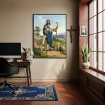 Quadro Decorativo Jesus Com Os Cordeiros - 70x50cm Quadro Decorativo Jesus Com Os Cordeiros - 70x50cm