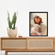 Quadro Decorativo Jesus Com Ovelha 45X34Cm - Com Vidro