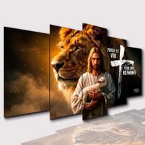 Quadro Decorativo Jesus Cordeiro Leão De Judá Ele Vive Sala Colorido Colorido