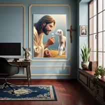 Quadro Decorativo Jesus Cristo Amigo Dos Animais - 70X50Cm Quadro Decorativo Jesus Cristo Amigo Dos Animais - 70X50Cm
