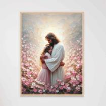 Quadro Decorativo Jesus Cristo e Mulher Flores Abraçados Religioso Quadro Decorativo Jesus Cristo e Mulher Flores Abraçados Religioso