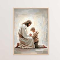 Quadro Decorativo Jesus Cristo e o Menino Rezando Orando Quarto Infantil