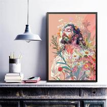 Quadro Decorativo Jesus Cristo Floral 24x18cm - com vidro