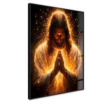 Quadro Decorativo Jesus Cristo Oração Espiritual Brilho Decoração Igreja 70x50 com Moldura