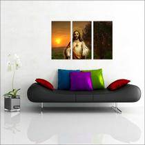 Quadro Decorativo Jesus Cristo Religiosidade Religião Católico Decorações Com 3 peças Com Moldura