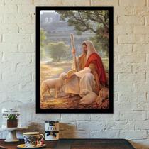 Quadro Decorativo Jesus e a Ovelha Perdida c/ Moldura Grande