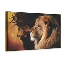 Quadro Decorativo Jesus e o Leão perfeito para quem ama momentos e a arte. Ideal para salas, quartos e escritórios.