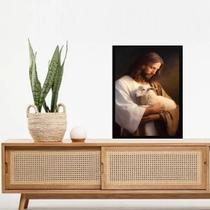 Quadro Decorativo Jesus E Ovelha 33X24Cm - Com Vidro