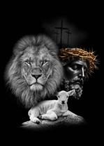 Quadro Decorativo Jesus Leão e o Cordeiro Toque Elegante e Natural para sua Decoração