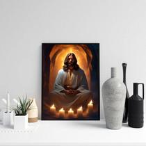 Quadro Decorativo Jesus Meditando 33X24Cm - Com Vidro