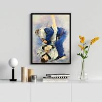 Quadro Decorativo Jiu Jitsu 45x34cm - Moldura Madeira Branca