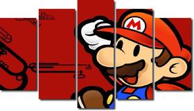 Quadro Decorativo Jogo Super Mario Fundo Vermelho 5 Peças