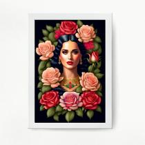 Quadro Decorativo Katy Perry Floral 24x18cm - Madeira Branca - Quadros On-Line