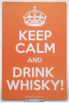 Quadro Decorativo Keep Calm and Drink Whisky! em Metal Laranja 20cx30cm - Dolce Home
