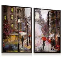 Quadro Decorativo Kit 02 Rua Paris Torre Eiffel Pintura Sala Quarto Escritório