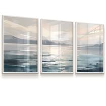 Quadro Decorativo Kit 3 Abstrato Praia Tons Azuis Minimalista 43x63cada