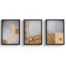 Quadro Decorativo Kit 3 Peças Moldura e Vidro Abstrato Para Sala Quarto