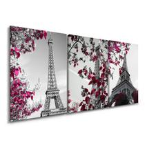 Quadro Decorativo Kit 3 Telas Paris Flores Rosa