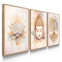 Quadro Decorativo Kit Buda Lótus Amor 55x40 Com Vidros