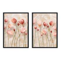 Quadro Decorativo Kit C/02 Flores Floral Rose Sala Quarto Escritório 71X43