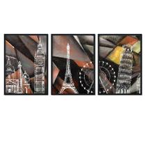 Quadro Decorativo Kit C/3 Torres Paris Paiting Pintura Sala Quarto Escritório 109x43