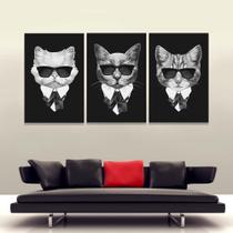 Quadro Decorativo Kit Parede Gatos De Preto Máfia 120x60cm Quadro Decorativo Kit Parede Gatos De Preto Máfia 120x60cm