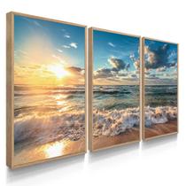 Quadro Decorativo Kit Praia Nascer do Sol Com Moldura